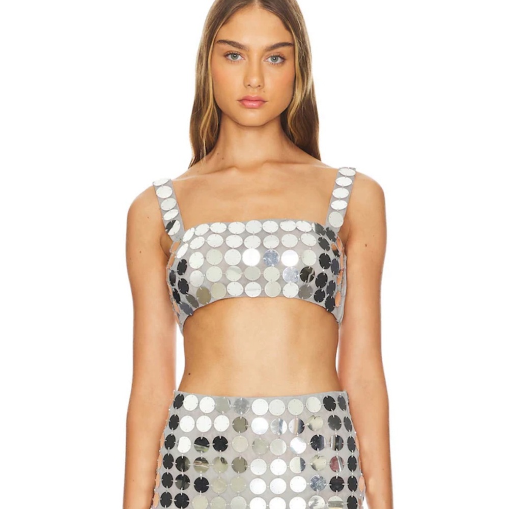 Lovers + Friends Silver Mesh Top
